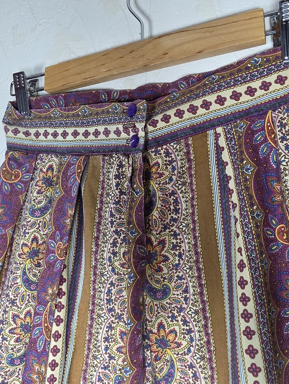 Vintage 1970s Handmade Paisley Border Print Midi Skirt Boho Hippie Prairie Small - Picture 3 of 3